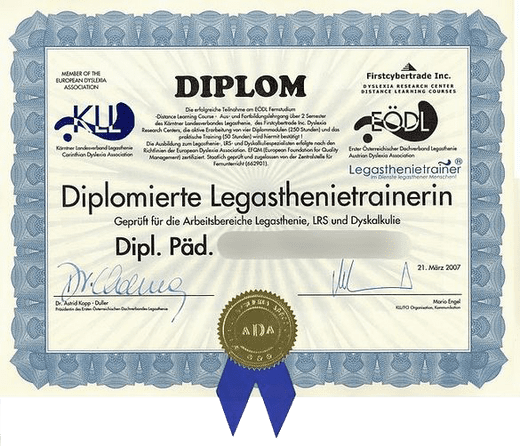 Diplom Legasthenietrainerin