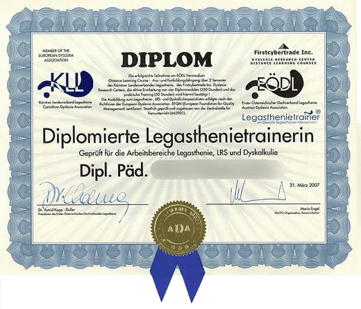Diplom Legasthenietrainerin